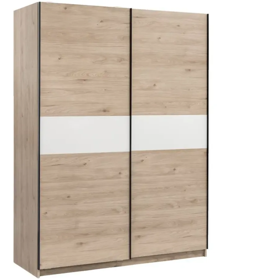 Leen Bakker Schuifdeurkast Genua - eikenkleur/wit - 204x150x60 cm