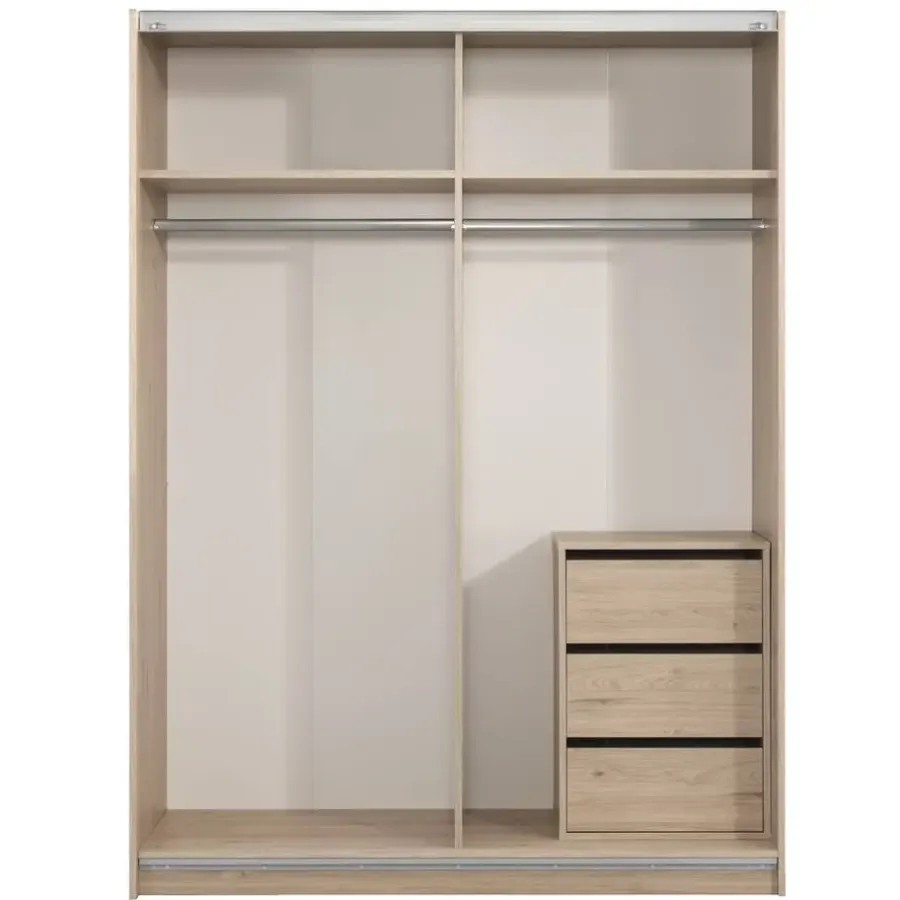 Leen Bakker Schuifdeurkast Genua - eikenkleur/wit - 204x150x60 cm