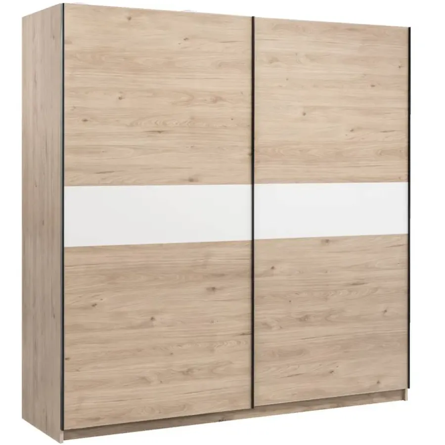Leen Bakker Schuifdeurkast Genua - eikenkleur/wit - 204x200x60 cm