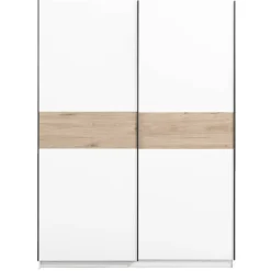 Leen Bakker Schuifdeurkast Genua - wit/eikenkleur - 204x150x60 cm