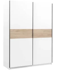 Leen Bakker Schuifdeurkast Genua - wit/eikenkleur - 204x150x60 cm