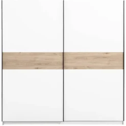 Schuifdeurkasten|Kledingkasten-Leen Bakker Schuifdeurkast Genua - wit/eikenkleur - 204x200x60 cm