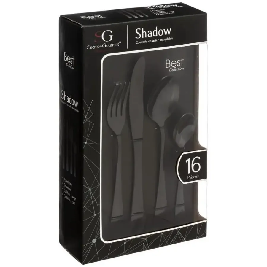 Besteksets-Secret de Gourmet Bestekset Shadow - 16-delig - RVS - zwart