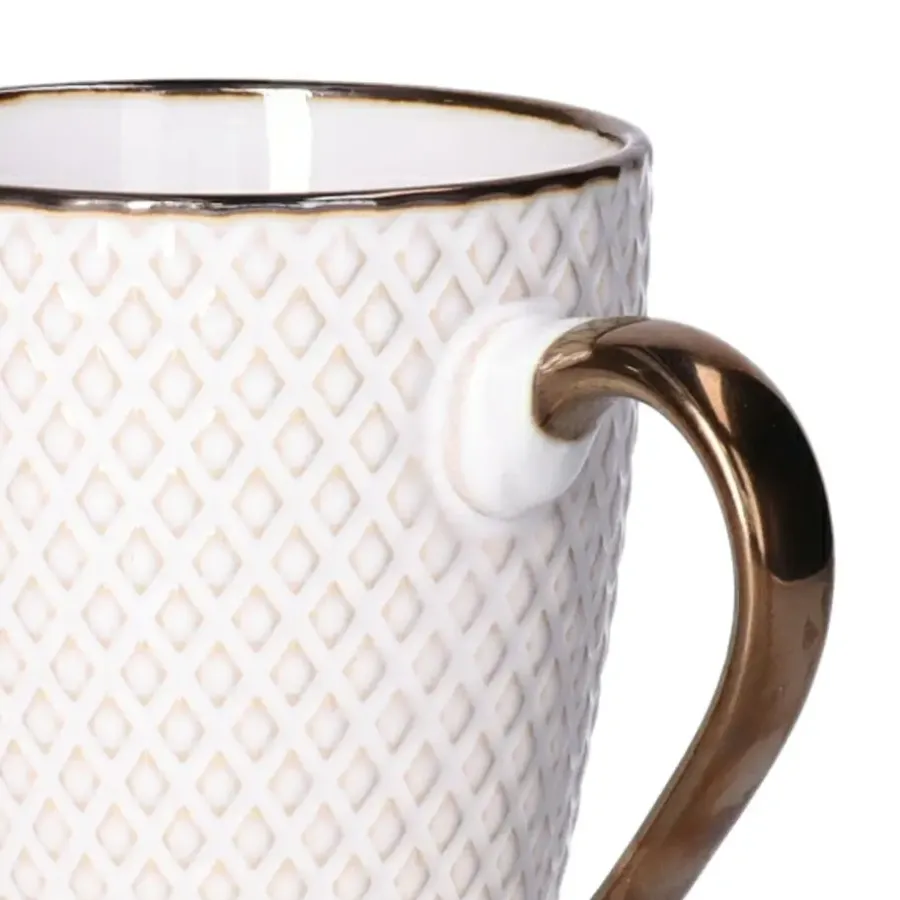 Kopjes, Mokken En Bekers-Secret de Gourmet Koffiemok Harlekijn - 1x - Keramiek - wit/goud