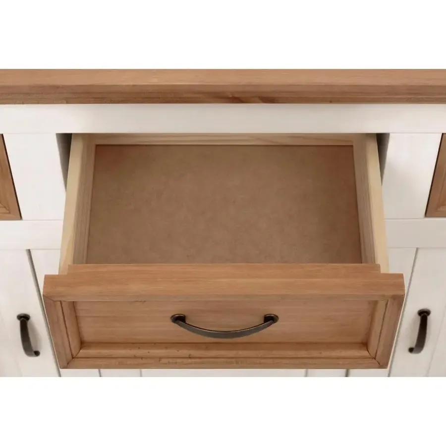 Buffetkasten-Loft24 Selma - Buffetkast met 5 deuren en 4 lades van grenen in wit
