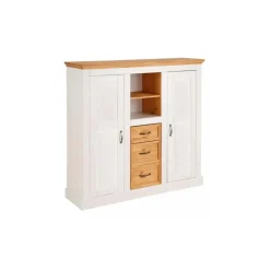 Buffetkasten-Loft24 Selma - Dressoir met 2 deuren en 3 laden in wit gebeitst grenen