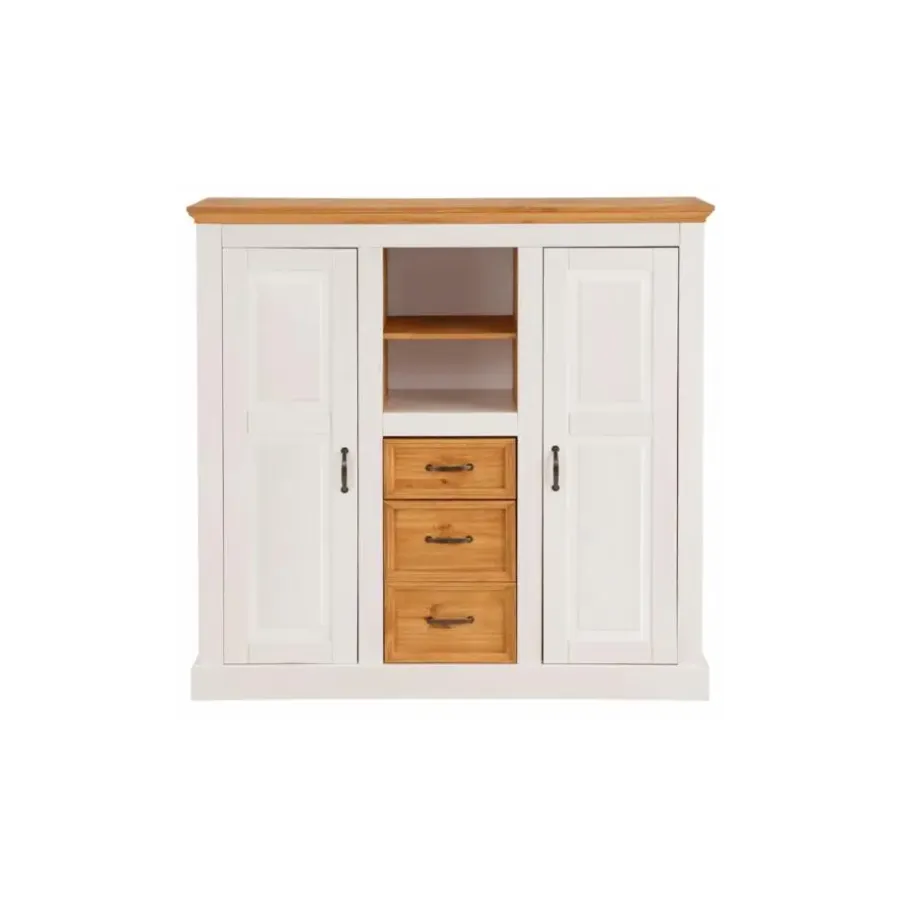 Buffetkasten-Loft24 Selma - Dressoir met 2 deuren en 3 laden in wit gebeitst grenen