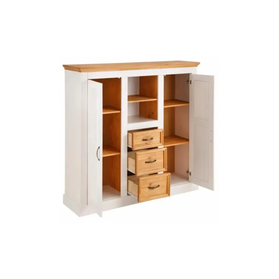 Buffetkasten-Loft24 Selma - Dressoir met 2 deuren en 3 laden in wit gebeitst grenen