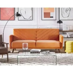 Slaapbanken|Slaapbanken-Beliani SENJA - Slaapbank 3-zits - Oranje - Fluweel