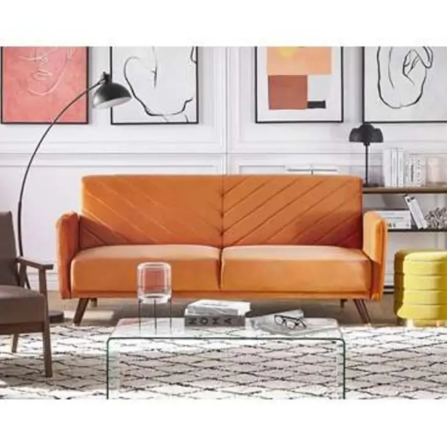 Slaapbanken|Slaapbanken-Beliani SENJA - Slaapbank 3-zits - Oranje - Fluweel