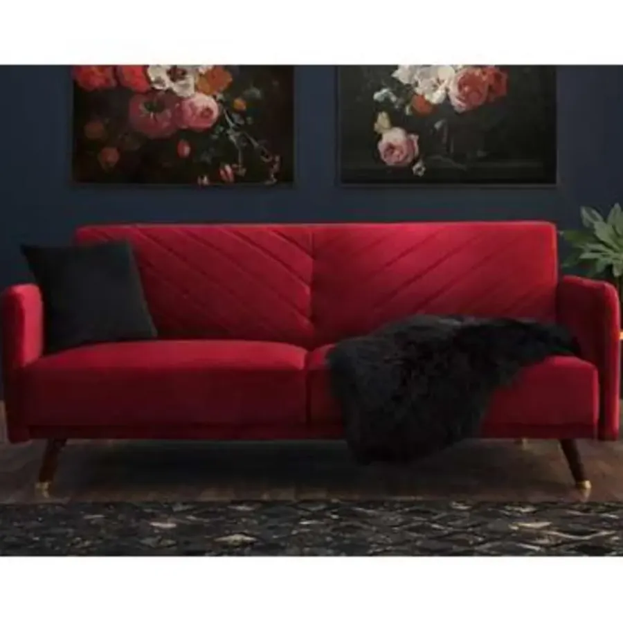 Slaapbanken|Slaapbanken-Beliani SENJA - Slaapbank 3-zits - Rood - Fluweel