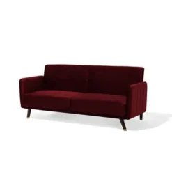 Slaapbanken|Slaapbanken-Beliani SENJA - Slaapbank 3-zits - Rood - Fluweel