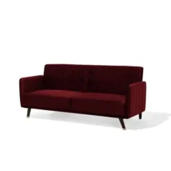Slaapbanken|Slaapbanken-Beliani SENJA - Slaapbank 3-zits - Rood - Fluweel