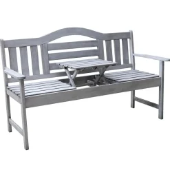 Tuinbanken-Sens-Line Nevada tuinbank met uitklapbaar tafeltje - Grijs - 150 cm - Meranti h