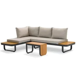 Loungesets-Sens-Line Samos multifunctionele loungeset - Taupe - Aluminium en acacia hout