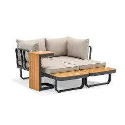 Loungesets-Sens-Line Samos multifunctionele loungeset - Taupe - Aluminium en acacia hout