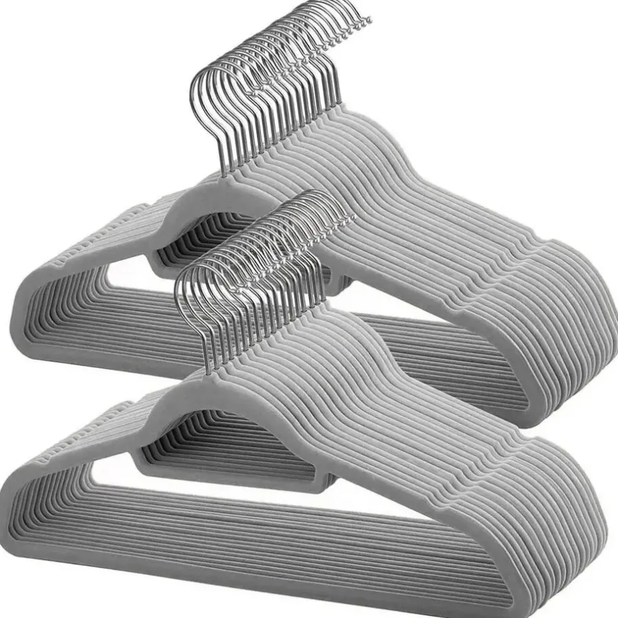 Kledingopbergers-Merkloos Set van 50 Anti-slip kleerhangers, dunne Kledinghangers met Fluweel Grijs