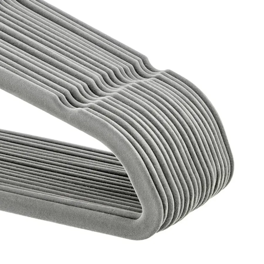 Kledingopbergers-Merkloos Set van 50 Anti-slip kleerhangers, dunne Kledinghangers met Fluweel Grijs