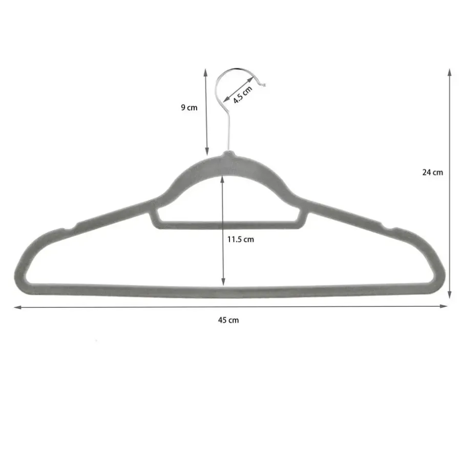 Kledingopbergers-Merkloos Set van 50 Anti-slip kleerhangers, dunne Kledinghangers met Fluweel Grijs