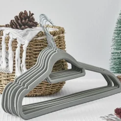 Kledingopbergers-Merkloos Set van 50 Anti-slip kleerhangers, dunne Kledinghangers met Fluweel Grijs