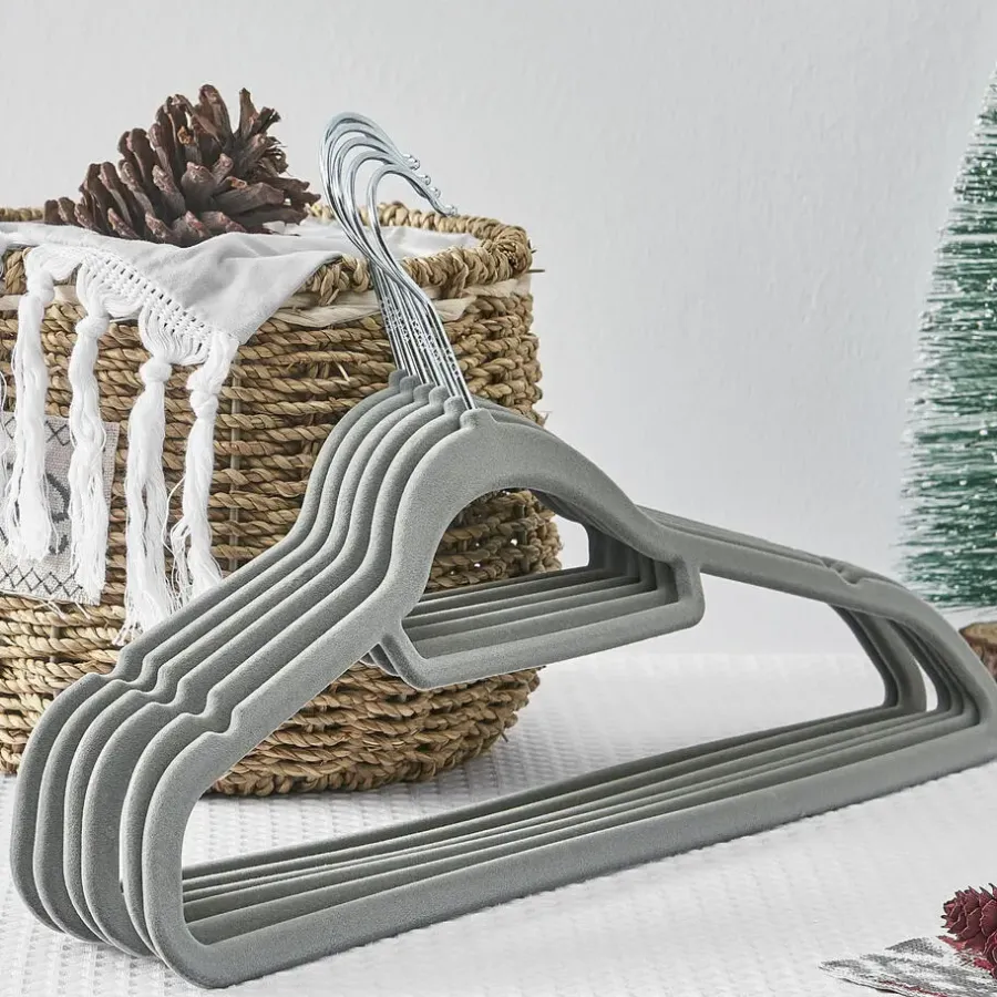 Kledingopbergers-Merkloos Set van 50 Anti-slip kleerhangers, dunne Kledinghangers met Fluweel Grijs
