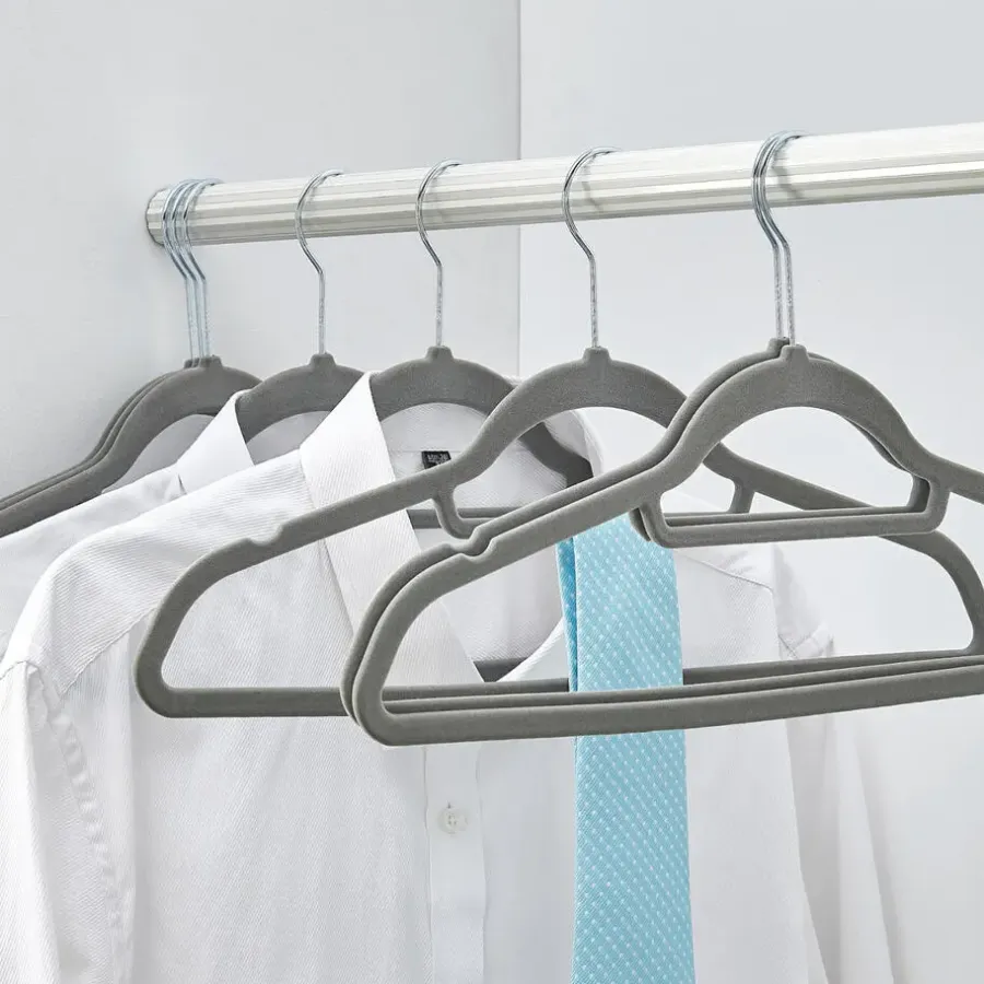 Kledingopbergers-Merkloos Set van 50 Anti-slip kleerhangers, dunne Kledinghangers met Fluweel Grijs