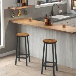 Merkloos Set van 2 Barkrukken - met stabiel stalen frame, hoogte 75 cm -Bruin-zwart