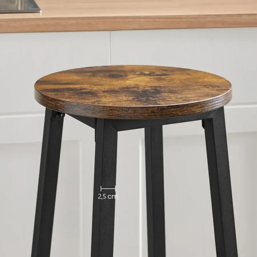 Merkloos Set van 2 Barkrukken - met stabiel stalen frame, hoogte 75 cm -Bruin-zwart