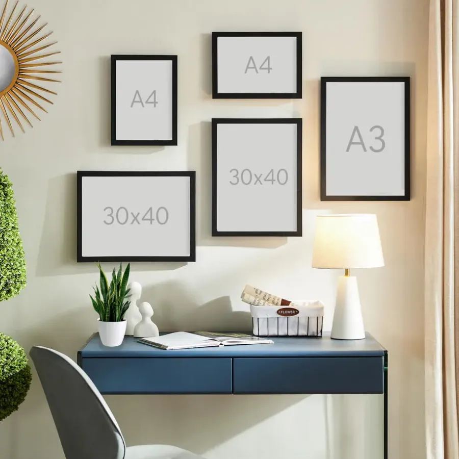 Fotolijsten-Merkloos Set van 2 Fotokaders - A4 formaat - Foto Lijsten in MDF Hout - Zwart