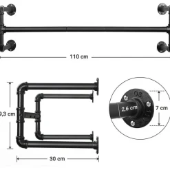 Songmics Set van 2 kledingstangen - Kledingrek - Kledingstang 110 x 30 x 29,3 CM