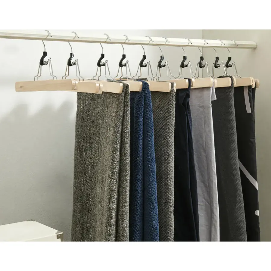 Kledingopbergers-Merkloos Set van 12 Massief Houten Broek hangers - met vilt Anti-Slip