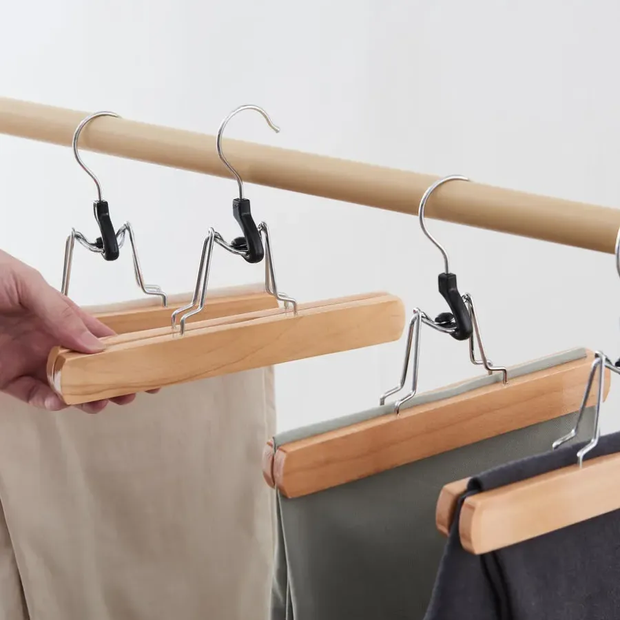Kledingopbergers-Merkloos Set van 12 Massief Houten Broek hangers - met vilt Anti-Slip