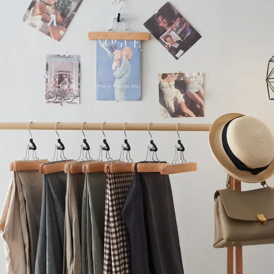 Kledingopbergers-Merkloos Set van 12 Massief Houten Broek hangers - met vilt Anti-Slip
