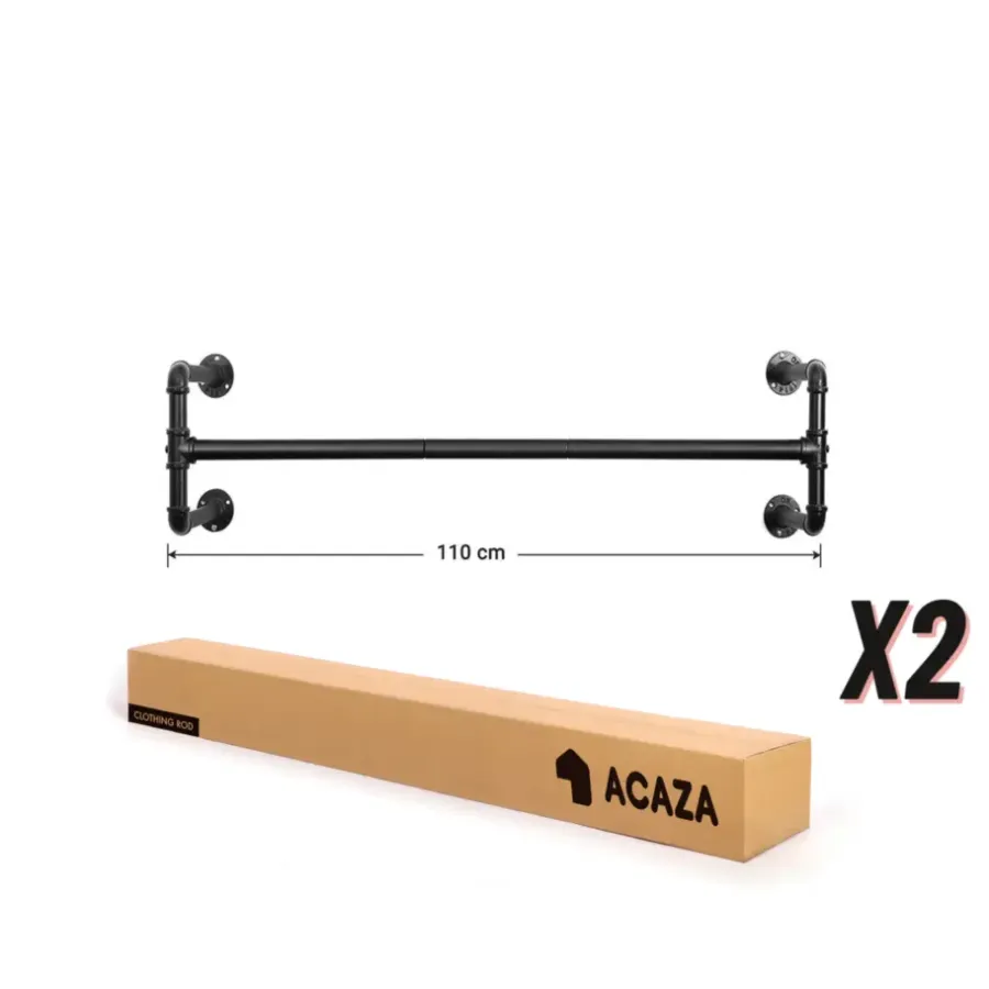 ACAZA Set van 2 ophangrails - industriële look - zwart