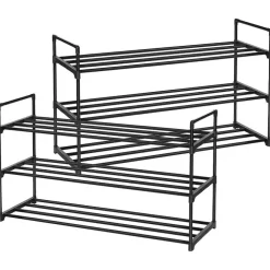 Kledingopbergers-Merkloos Set van 2 schoenenrekken - tot 24 paar - stapelbaar - 91.7x52.4x29.3 cm - zwart