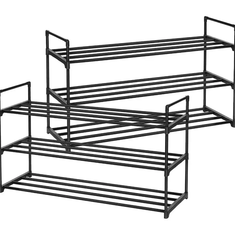 Kledingopbergers-Merkloos Set van 2 schoenenrekken - tot 24 paar - stapelbaar - 91.7x52.4x29.3 cm - zwart