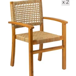 Tuinstoelen-Nordlys Set van 2 tuinstoelen van acacia en touw