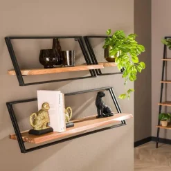 Wandrekken-Leen Bakker Set van 3 wandplanken Siebe-acacia/gepoedercoat metaal