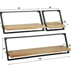 Wandrekken-Leen Bakker Set van 3 wandplanken Siebe-acacia/gepoedercoat metaal