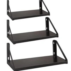 Merkloos Set van 3 Wandplanken, Zwevende Boeken Planken, 30, 35 en 40 cm lang, Zwart