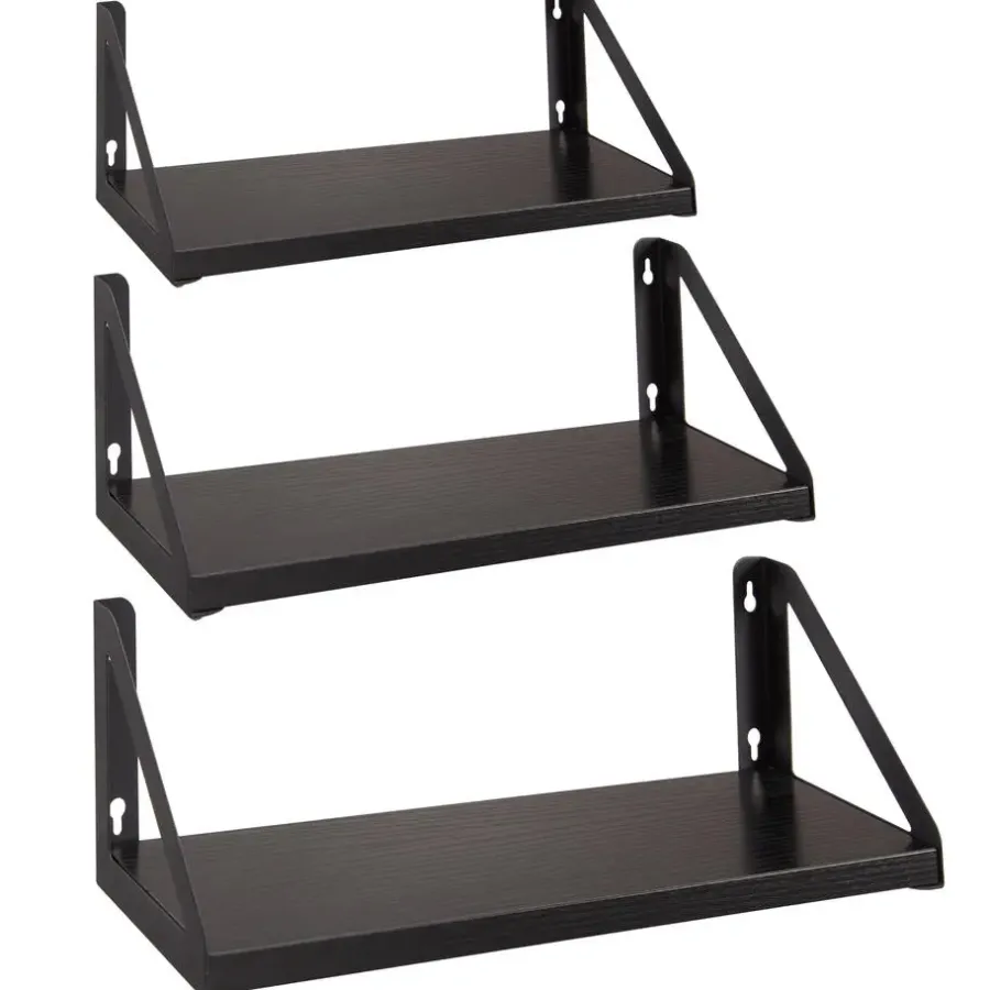 Merkloos Set van 3 Wandplanken, Zwevende Boeken Planken, 30, 35 en 40 cm lang, Zwart
