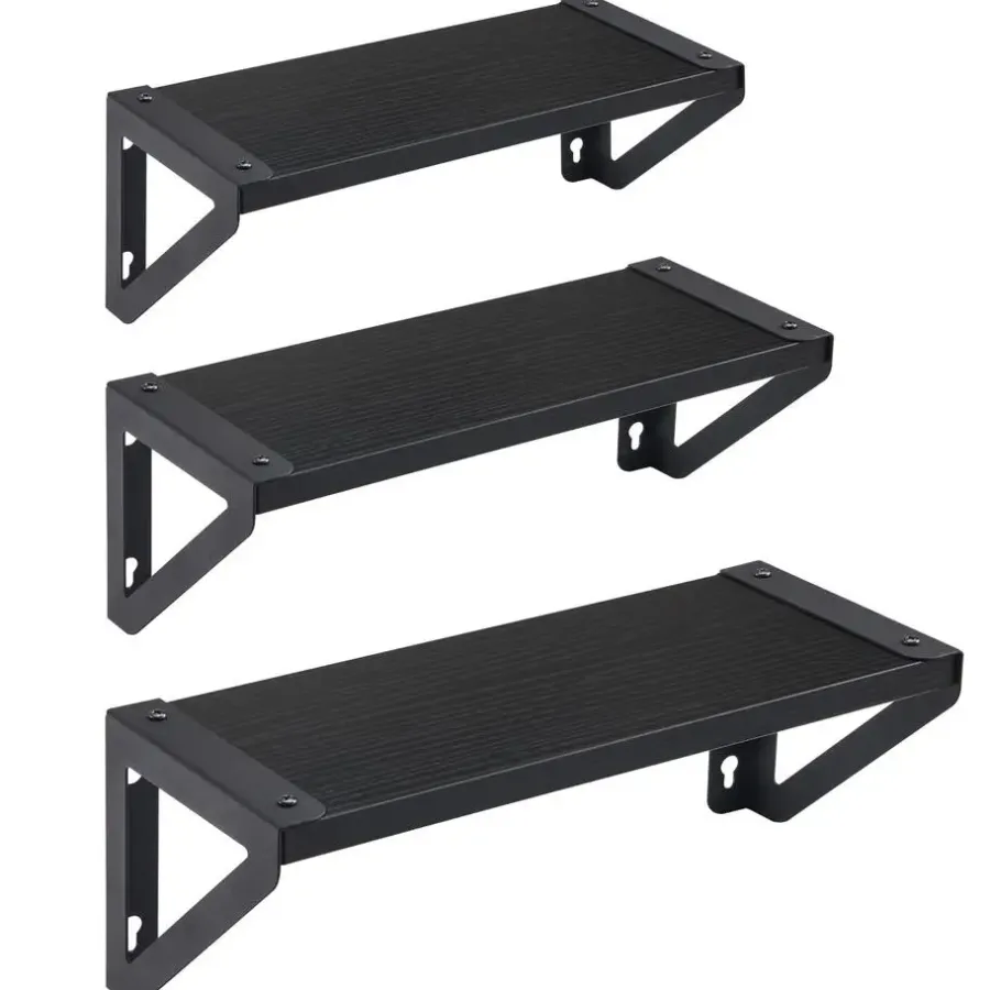 Merkloos Set van 3 Wandplanken, Zwevende Boeken Planken, 30, 35 en 40 cm lang, Zwart
