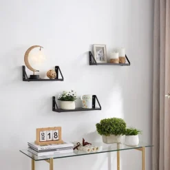 Merkloos Set van 3 Wandplanken, Zwevende Boeken Planken, 30, 35 en 40 cm lang, Zwart