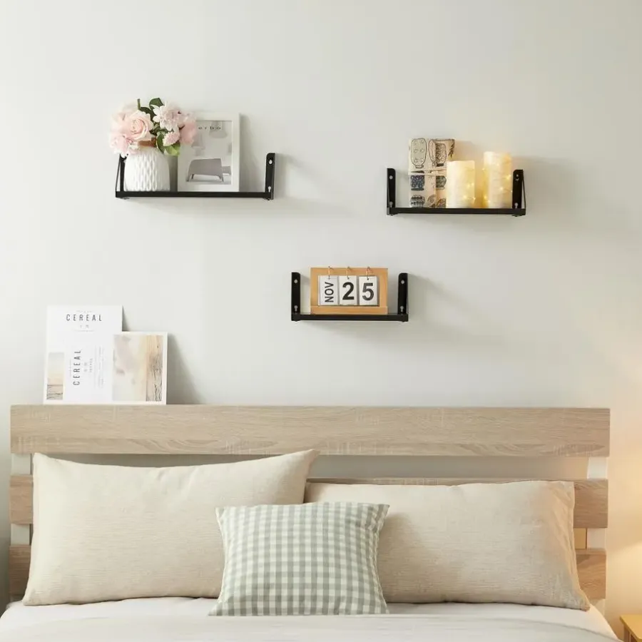 Merkloos Set van 3 Wandplanken, Zwevende Boeken Planken, 30, 35 en 40 cm lang, Zwart