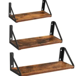 Wandplanken-Merkloos Set van 3 Wandplanken, Zwevende Plank, 30/35/40 x 12 x 11, Vintage Bruin Zwart