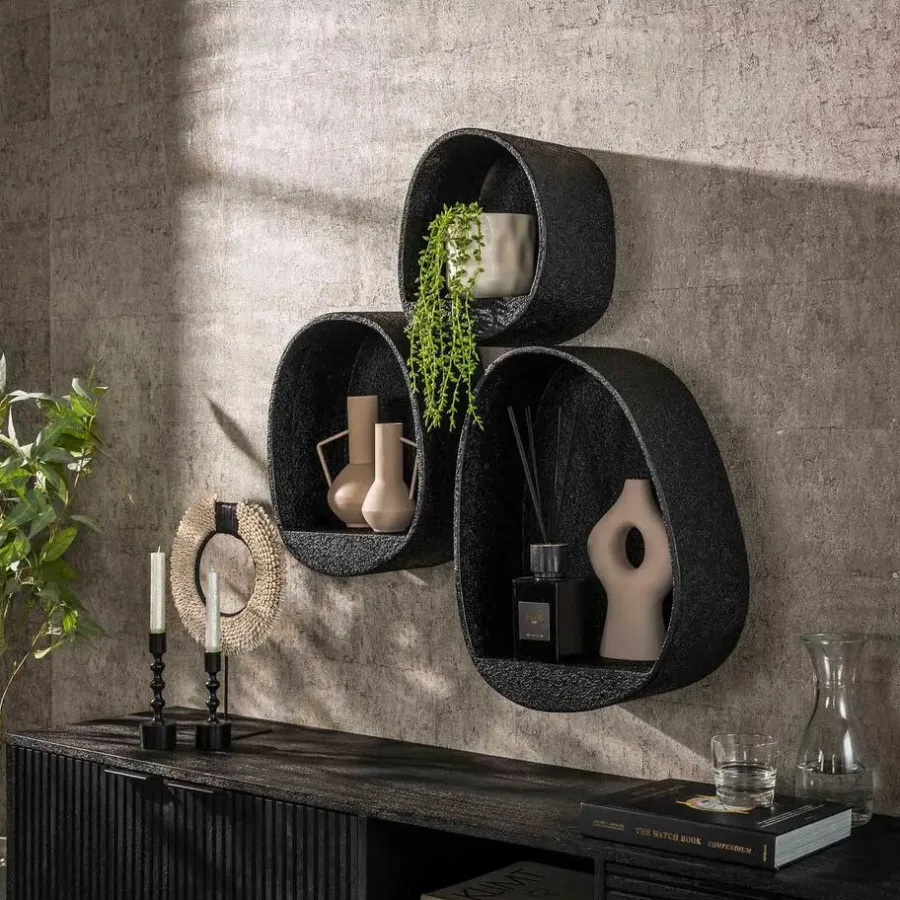 Wandrekken-Emob Set van 3 wandschappen Licorice-liquid metal