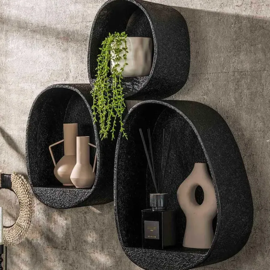 Wandrekken-Emob Set van 3 wandschappen Licorice-liquid metal
