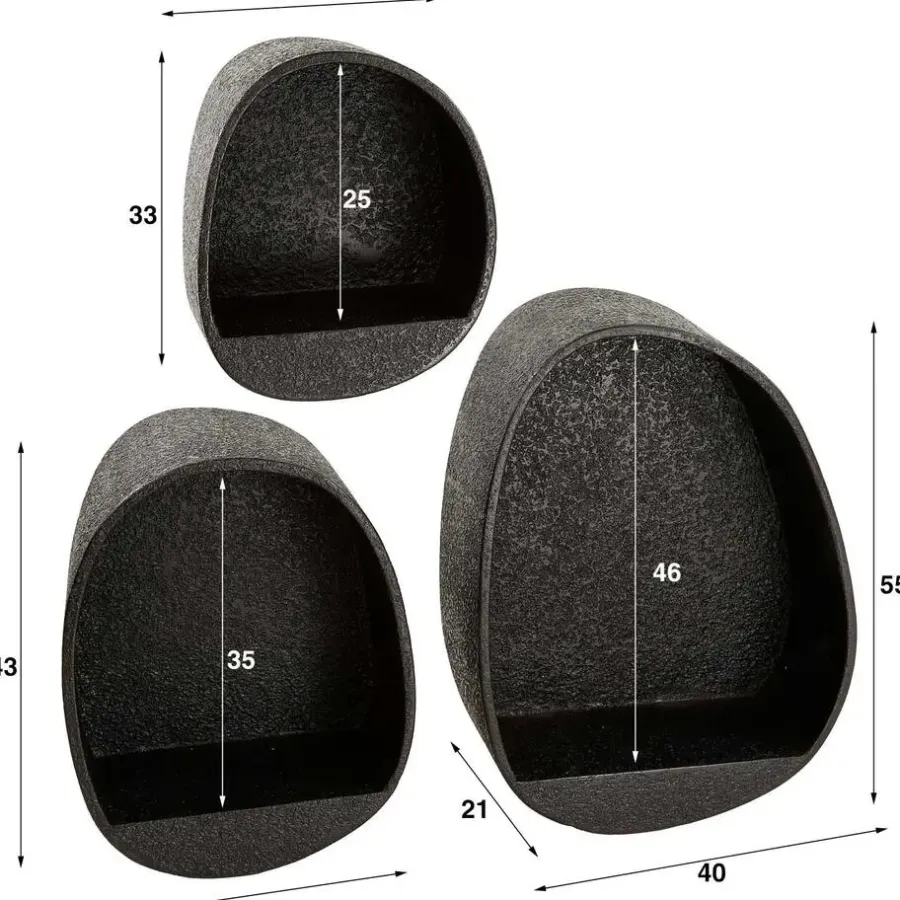 Wandrekken-Emob Set van 3 wandschappen Licorice-liquid metal