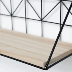 Wandrekken-IVOL Set van 2 zwarte metalen wandrekjes met houten plankje - 30 en 45 cm