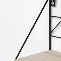 Wandrekken-IVOL Set van 2 zwarte metalen wandrekjes met houten plankje - 30 en 45 cm